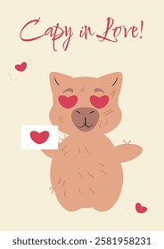 Cute capybara blowing a kiss and holding hearts, perfect for Valentine's Day, love-themed designs, greeting cards, and romantic messages. Ideal for digital prints, invitations, stickers