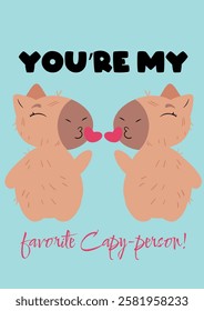 Cute capybara blowing a kiss and holding hearts, perfect for Valentine's Day, love-themed designs, greeting cards, and romantic messages. Ideal for digital prints, invitations, stickers