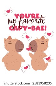 Cute capybara blowing a kiss and holding hearts, perfect for Valentine's Day, love-themed designs, greeting cards, and romantic messages. Ideal for digital prints, invitations, stickers