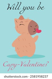 Cute capybara blowing a kiss and holding hearts, perfect for Valentine's Day, love-themed designs, greeting cards, and romantic messages. Ideal for digital prints, invitations, stickers