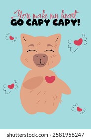 Cute capybara blowing a kiss and holding hearts, perfect for Valentine's Day, love-themed designs, greeting cards, and romantic messages. Ideal for digital prints, invitations, stickers