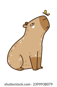 с lindo artoon capybara con mariposa aislada en blanco - animal divertido para Su diseño