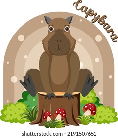 Cute capybara in cartoon flat style illustration