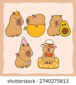 Cute capybara cartoon hand drawn illustration