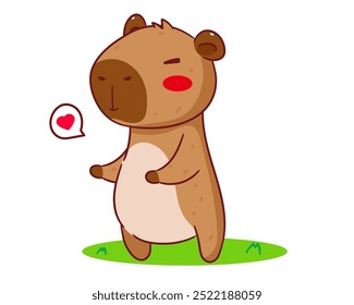 Cute Capybara Cartoon Vector. Adorable and Kawaii Animal Concept Design. Hand drawn style. Icon Mascot Logo Illustration. Isolated White Background.