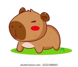 Cute Capybara Cartoon Vector. Adorable and Kawaii Animal Concept Design. Hand drawn style. Icon Mascot Logo Illustration. Isolated White Background.