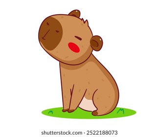 Cute Capybara Cartoon Vector. Adorable and Kawaii Animal Concept Design. Hand drawn style. Icon Mascot Logo Illustration. Isolated White Background.