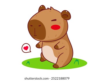 Fofo Capybara Cartoon Vetor. Adorável e Kawaii Design de conceito animal. Estilo desenhado à mão. Ilustração do logotipo do mascote do ícone. Fundo Branco Isolado.