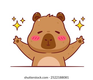 Cute Capybara Cartoon Vector. Adorable and Kawaii Animal Concept Design. Hand drawn style. Icon Mascot Logo Illustration. Isolated White Background.