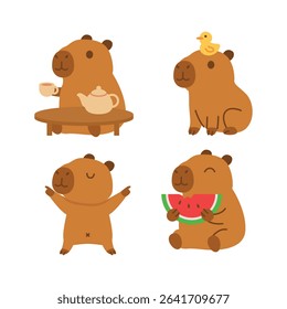 Cute Capybara Cartoon Vector Illustration With Various Poses