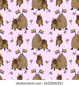 Capivara bonito celebrando o orgulho, padrão colorido.