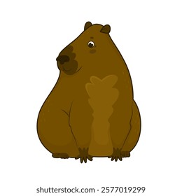 Cute capybara character. Adorable animal from south america. Giant hamster. Sitting and smiling. Vector illustration isolated on transparent background.