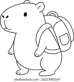 A cute capybara character with backpack, ready for school adventures