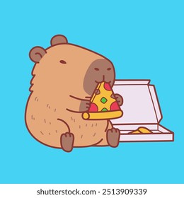 Ilustração de design de personagem capibara bonito comendo pizza