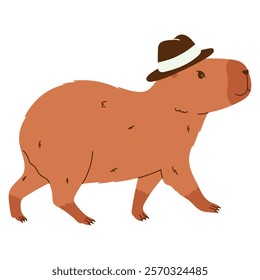 Cute capybara character. Funny rodent in hat. Hand drawn vector illustration