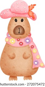 Niedliche Capybara Charakter Vektor in Rosa Winter Outfit