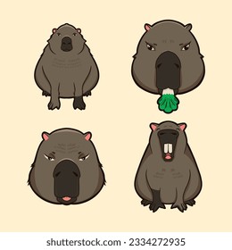 cute capybara character vector set