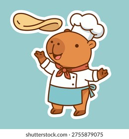 Cute Capybara Chef Tossing Pizza Dough
