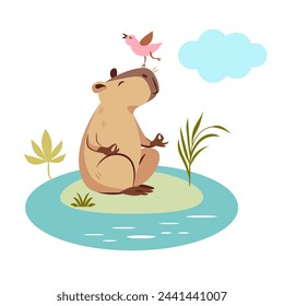 Cute capybara chilling, vector illustration