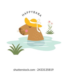 Cute capybara  chilling  in the water