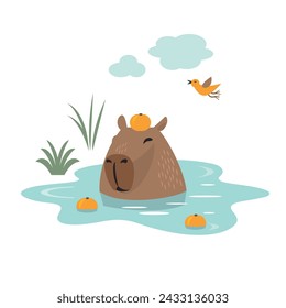 Cute capybara  chilling  in the water