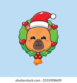 Cute capybara in christmas day. Cartoon vector illustration in Christmas day.