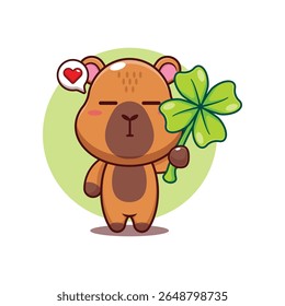 Capivara bonito com folha de trevo desenho animado vetor ilustração