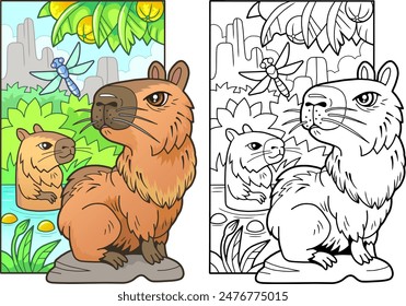 cute capybara coloring book for children