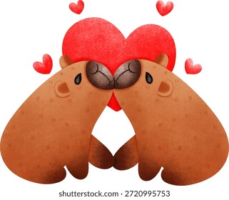 Capybara bonito casal beijando vetor Clipart ilustração