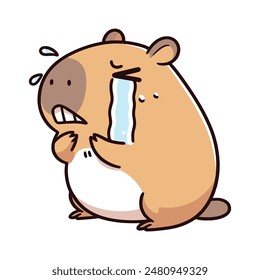 cute capybara crying cartoon illustration