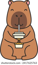 Cute capybara with a cup of coffee. Vector illustration.