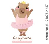 Cute Capybara Dancing Ballet Cartoon in Pink Tutu illustration vector