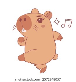 Cute capybara dancing. Vector illustration