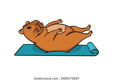 Eine süße Capybara macht Yoga auf einer Matte. Vektorflachstil