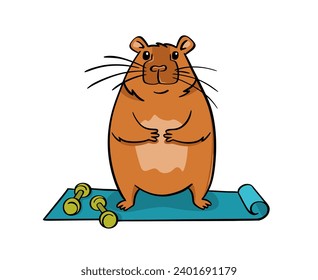 Eine süße Capybara macht Yoga auf einer Matte. Vektorflachstil