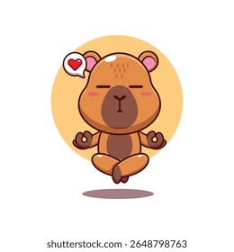 Capivara bonito fazendo meditação ioga desenho animado vetor ilustração