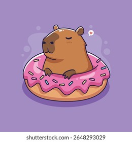 Capivara bonito com rosquinha. Ilustração vetorial em estilo cartoon.