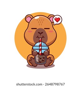 Capivara bonito beber bolha leite desenho animado vetor ilustração