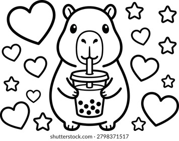 Cute capybara drinking bubble
