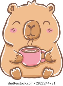 Симпатичные Capybara Пить Кофе Kawaii Животных Клипарт Изолированные
