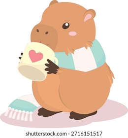 Lindo Capybara bebiendo chocolate caliente