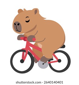 Cute Capybara is Driving by Bicycle. Hand Drawn Vector Art.