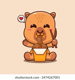 Cute capybara eating noodle cartoon vector illustration. Vector cartoon Illustration suitable for poster, brochure, web, mascot, sticker, logo and icon.