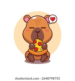 Capivara bonito comendo pizza desenho animado vetor ilustração