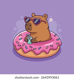 Capivara bonito curtindo o verão em um flutuador de rosquinha