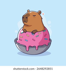 Uma capivara fofa desfrutando de um doce sorvete. Ilustração vetorial