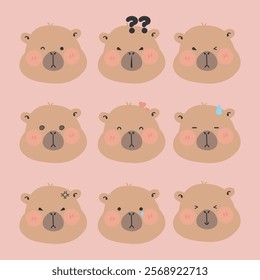 Cute Capybara Face Expression Cartoon