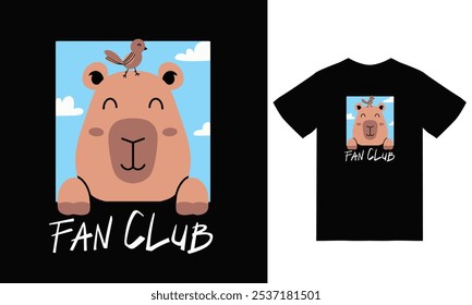 Linda ilustración de club de fans de capibara con Vector de diseño de camiseta el concepto de Tecnología aislada. Estilo plano de la historieta conveniente para aterrizar las Páginas de Web, camiseta, volantes, pegatinas