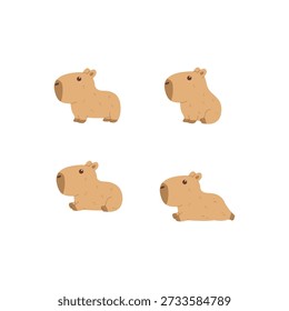 Colección linda del estilo del diseño plano del capibara, Ilustración vectorial