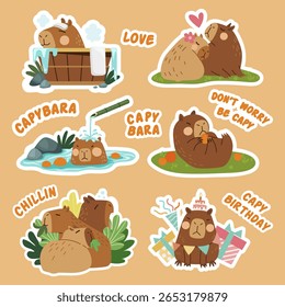 Cute capybara Flat Sticker Coleção